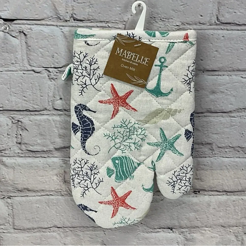 Nautical Beach Theme 4 Piece Kitchen Set 2 Dish Towels 1 Pot Holder 1 Oven Mitt